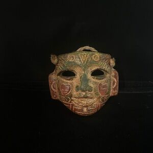 Handcrafted Rustic Green and Brown Decorative Wall Mask